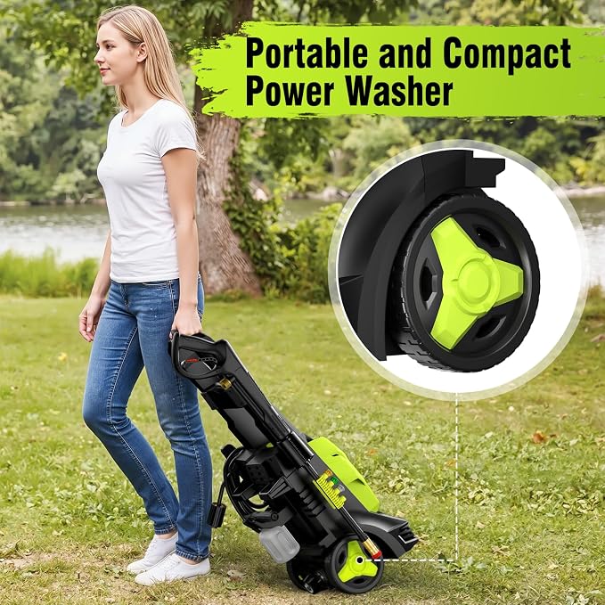 Pressure Washer, Portable Power Washer, 4 Quick Connect Nozzles, High Pressure Cleaning Machine for Car Fence Driveway Patio Washing and More(Light Green)