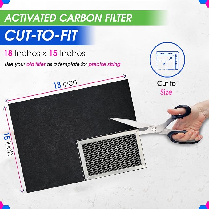 Cut to Fit Microwave Filter Replacement - 18” x 15” Activated Carbon Filter | Fits Samsung GE LG Frigidaire Whirlpool and More - Charcoal Oven Vent Filters Removes Odors and Freshens Air (1 Pack)