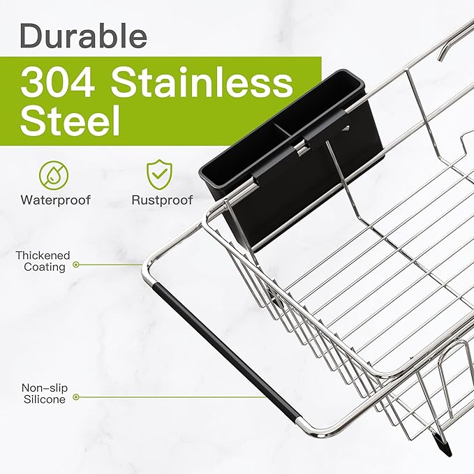 JASIWAY Dish Drying Rack in Sink, Expandable Stainless Steel Dish Drainers for Kitchen Counter, Dish Dryer Rack for Inside Sink, Over The Sink Dish Racks with Utensil Holder, Silver