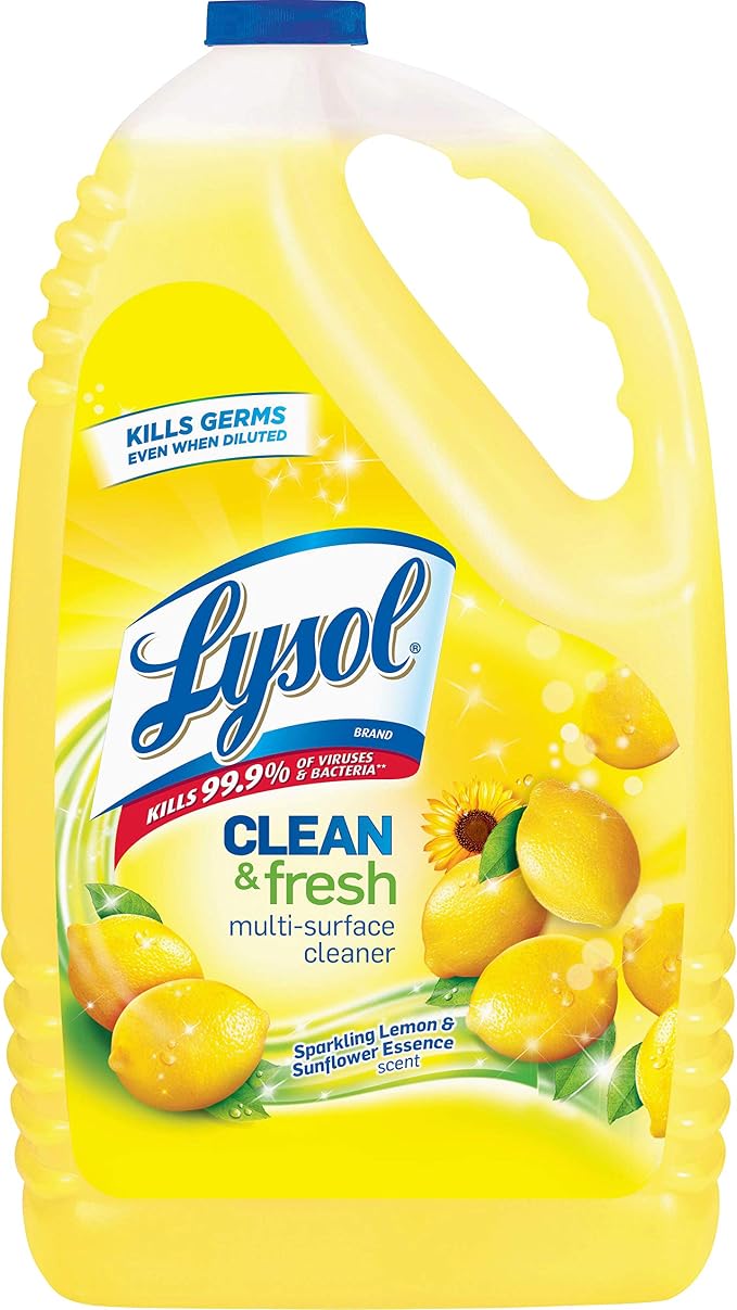 Lysol Multi-Surface Cleaner, Sanitizing and Disinfecting Pour, to Clean and Deodorize, Sparkling Lemon and Sunflower Essence, 144 Fl Oz (Pack of 4)