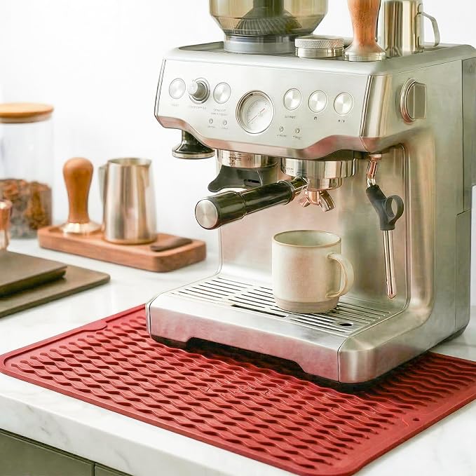 MicoYang Silicone Dish Drying Mat — Quick-Dry Ridges Counter & Sink Pad, Heat-Resistant Trivet to 450°F, Non-Slip & Dishwasher Safe, Roll-Up Storage, 18 Colors & 9 Sizes (Red, 16"×12")