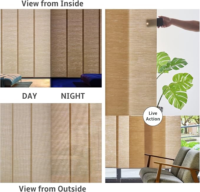 Replacement Fabric Panels for Sliding Glass Door (4-Pack, 23"x96"), Fabric Only, Natural Woven Blind Slats, Trimmable, Sheer, Track & Bottom Rail Not Included,Coastal Sand