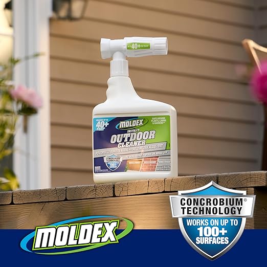 Moldex® Instant Outdoor Cleaner with Bleach and Hose End, 64 oz – Fast Acting Spray for Mold and Mildew Stains on Siding, Decks, Fences and Exterior Surfaces