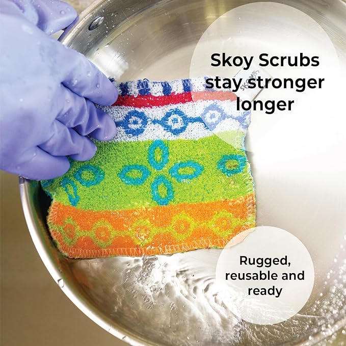 Skoy Scrub, 1-piece Reusable, Non-Scratching Dish Scrubber for Kitchen and Household Cleaning, Planet-Friendly, Dishwasher Safe Soft Scrub, Monochromatic Colors