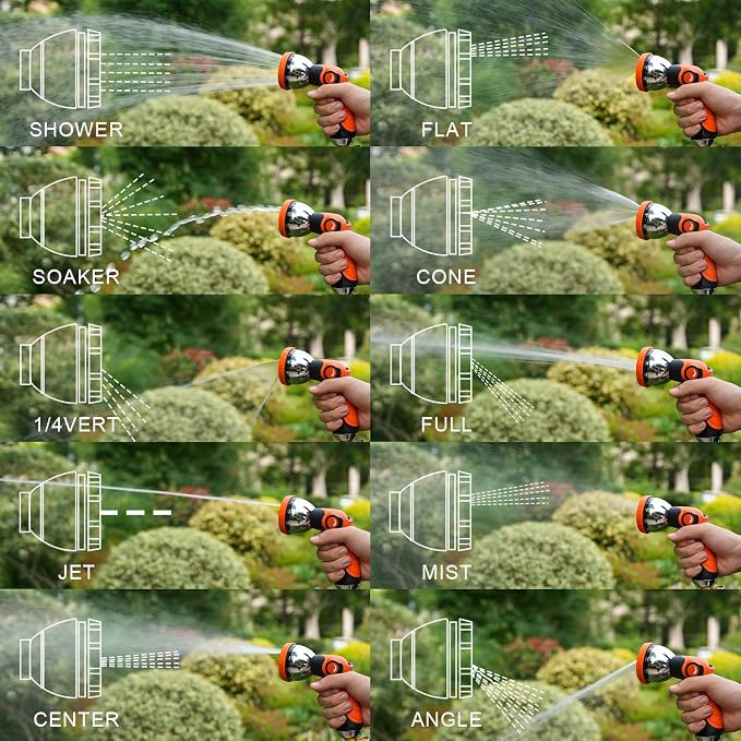 Besiter Garden Hose Nozzle, Hose Sprayer Nozzle with 10 Spray Patterns, Thumb Control On Off Valve, High Pressure Metal Water Hose Nozzle for Car Wash, Plants, Pets & Outdoor Cleaning, Orange