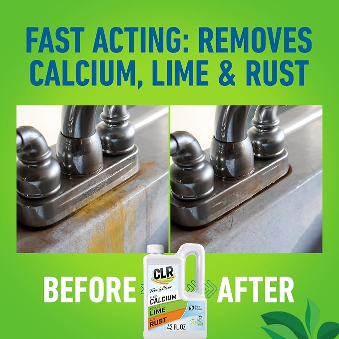 CLR Brands Calcium, Lime & Rust Remover Free & Clear, No Dyes or Fragrances, Gentle Lime and Bathroom Descaler, Removes Hard Water Stains and Rust Deposits, 42 Oz Bottle