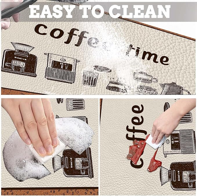 MCALK Coffee Mat, Coffee Bar Station Accessories with Anti-Slip Rubber Base, Absorbent Kitchen Sink Mat with Modern Art Decor (1 pc 18" x 16")