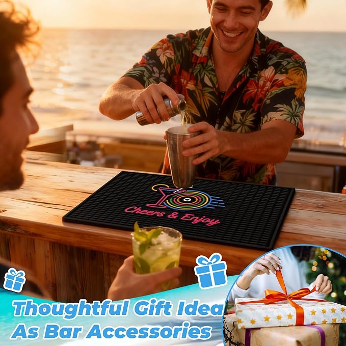 Neon Tiki Black Bar Mat 18 x 12 Inch - Thick Rubber Bar Mats for Countertop and Bartending - Professional Bar Spill Mat for Home Bar Accessories, Bar Cart Decor and Bartender Accessories （XLCY）