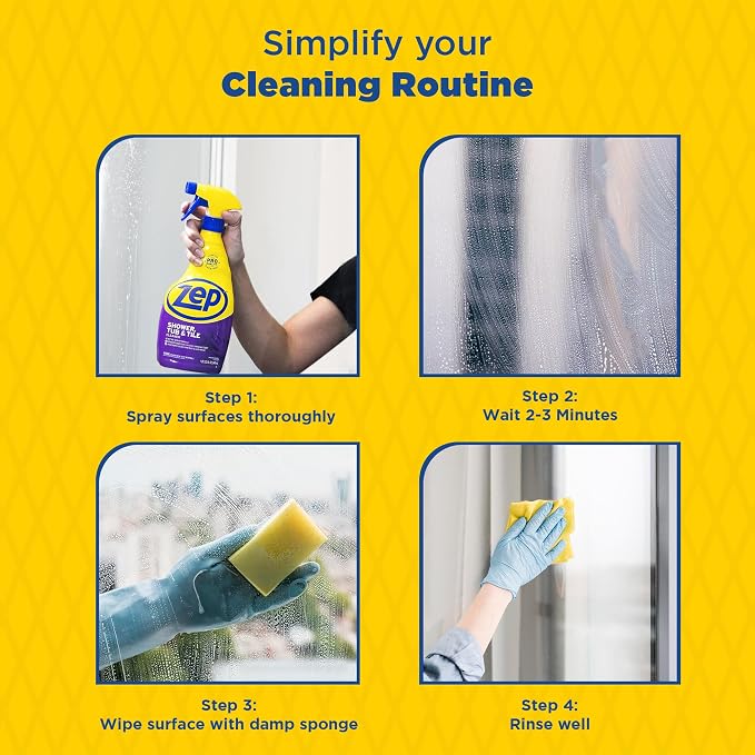 Zep Shower Tub and Tile Cleaner 32 oz ZUSTT32 (Case of 4) -Eliminates Hard Water Stains and limescale