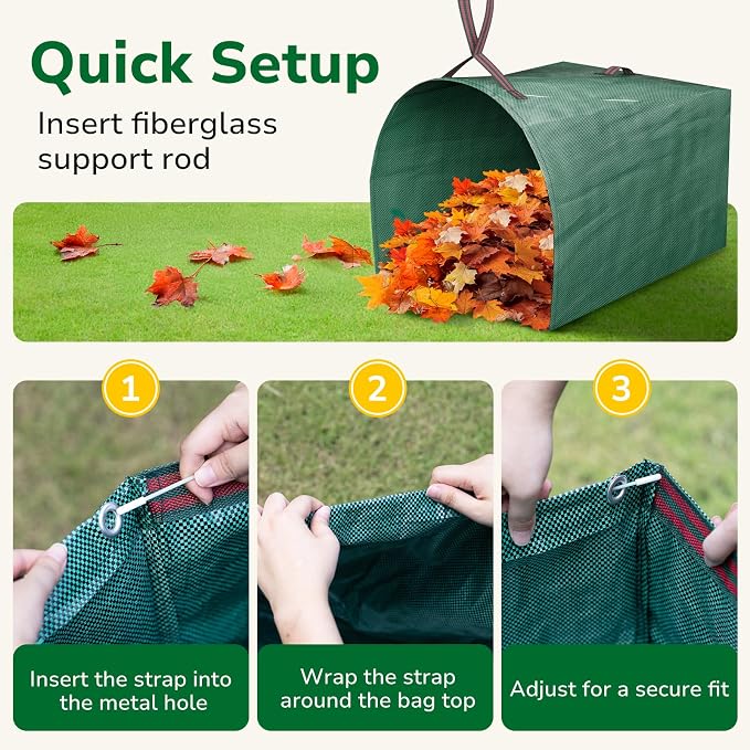 GreatBuddy 53 Gallon Yard Waste Bags, 2-Pack Reusable PP Garden Leaf Bags with Handles, Self-Standing Foldable Lawn Bag for Grass, Twigs and Debris Outdoor Cleanup