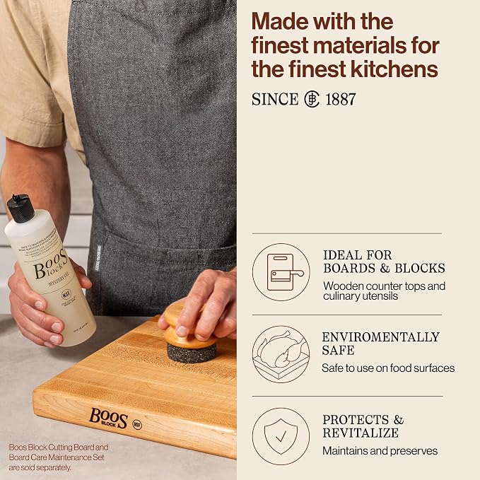 John Boos 3-Piece Care Set, 2-Pack 16 oz Mystery Oil & Round Beechwood Applicator - All-Natural Maintenance Formula for Butcher Blocks, Wooden Countertops & Wood Utensils