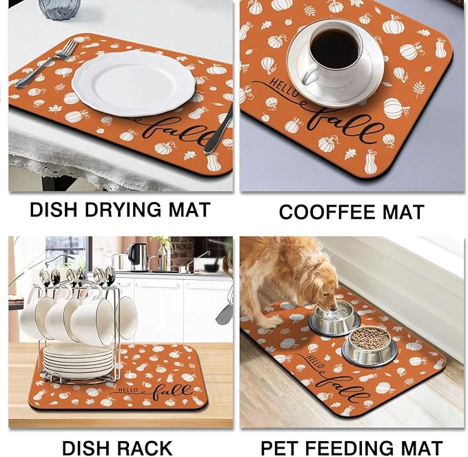 Fun Coffee Mat 23inx15in,Coffee Bar Mat for Countertops,Absorbent Hide Stain Anti-Slip Coffee Bar Accessories Fit Under Coffee Machine Mat,dish Drying Mats for Kitchen