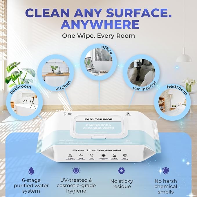 Baking Soda Cleaning Wipes - Wet Floor Mopping Pad Refills | Replacement Compatible with Swiffer Sweeper Mop - Larger & Thicker Disposable Cloths for Multi-Surfaces - 30 Count (1 Pack)