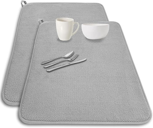 2 Pack Large Dish Drying Mat,24x17 Inch Absorbent Microfiber Dishes Drainer Mats,Dish Drying Pad for Countertops,Sinks,Draining Racks(Gray)
