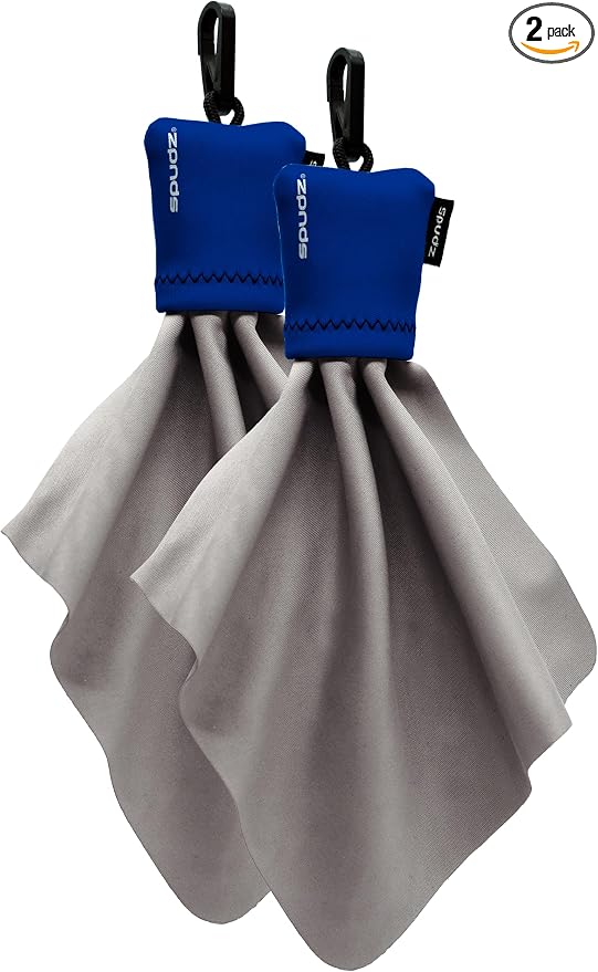 SPUDZ Classic Microfiber Lens Cleaner – Clip-On Pouch, Washable – for Binoculars, Scopes, Glasses, Screens | Classic | Navy Blue, 6 x 6 Inch (2-Pack)