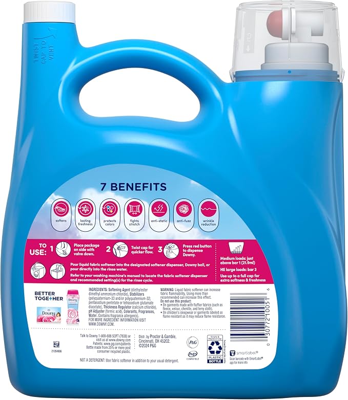 Downy Liquid Fabric Softener,April Fresh 2-in-1 Fresh & Soft,140 Fl Oz,190 Loads,Fabric Conditioner For Freshness And Softness,(Pack of 2)