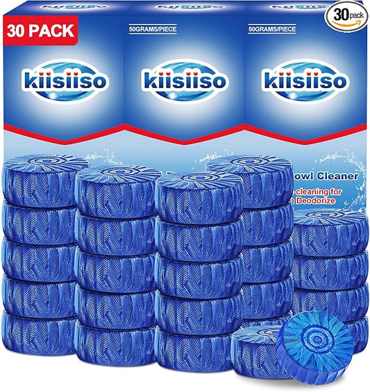 KIISIISO Automatic Toilet Bowl Cleaner Tablets Blue 30 Pack, Drop-In Tank Cleaner for Bathroom, Prevent Stains & Deodorize, Septic Safe, Long-Lasting Cleaning Tabs - Fresh Scent