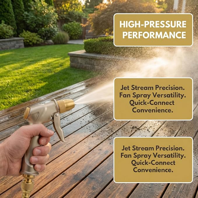 Garden hose nozzle spray, heavy metal high-pressure water gun, rotating can obtain different types of spray, watering plants and lawn, car washing, yard and pets (Short nozzle quick connection)