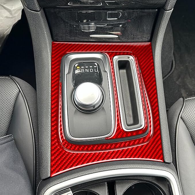Gear Shift Surround Interior Decals Fit for Dodge Charger 2011-2023 | Red Real Carbon Fiber|Accessories|for Dodge Charger/Chrysler 300 2011-2023|Thick Overlay|Anti-scratch
