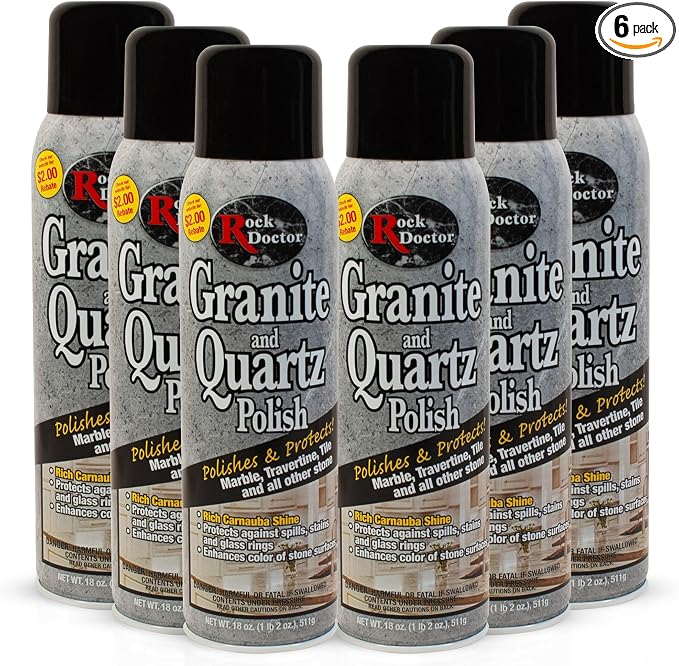 Rock Doctor Granite Polish Spray and Surface,18oz.Can Polish Tile, Marble, Kitchen Countertop, and Natural Stone Surfaces, Radiant Shine Pack of 6