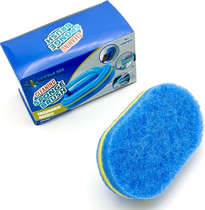 KOKSI Cleaning Brush for Bathroom Kitchen Bathtub Toilet Cleaner All Purpose Shower Sponge Scrubbing Brush with Ergonomic Handle