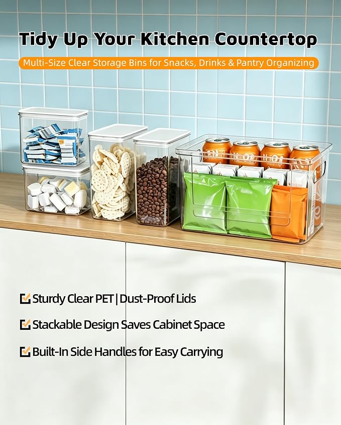 5-in-1 Under Sink Organizer with Trash Bag Dispenser & Acrylic Containers, Clear Laundry Pod & Dishwasher Pod Storage, Bamboo Lid Kitchen Pantry Organization