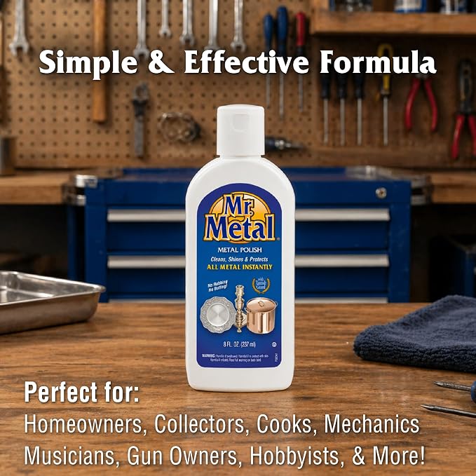 Mr. Metal Metal Polish Liquid All Metal Multipurpose Cleaner, Non-Abrasive, Instant Sterling Silver Cleaner, Brass and Stainless Steel Cleaner, Grime and Tarnish Remover, Chrome Silver Polish, 8 oz