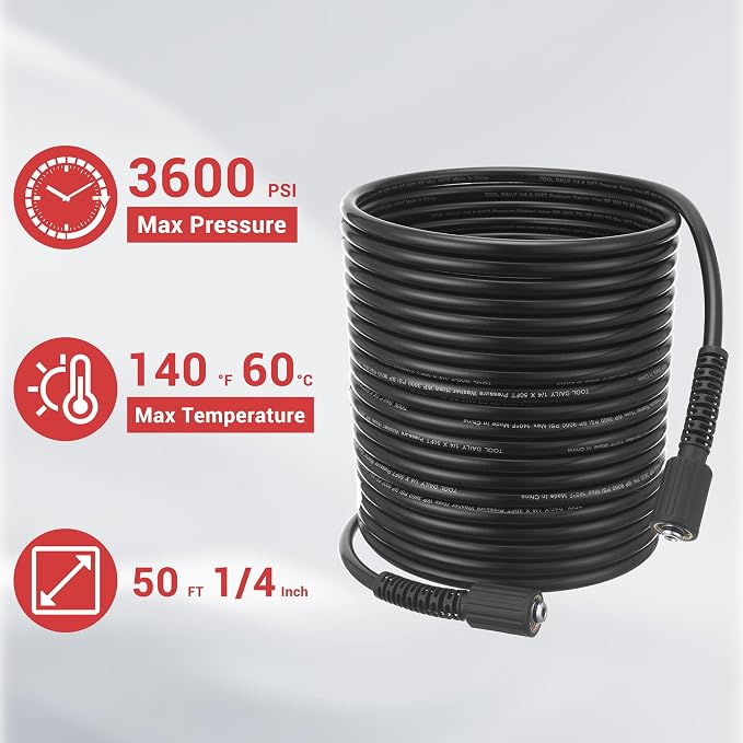 Tool Daily Pressure Washer Gun and Hose Kit, 50 FT Power Washer Hose | M22-14 Fitting, Replacement Wand Extension, 5 Spray Nozzle Tips with Holder, 3600 PSI