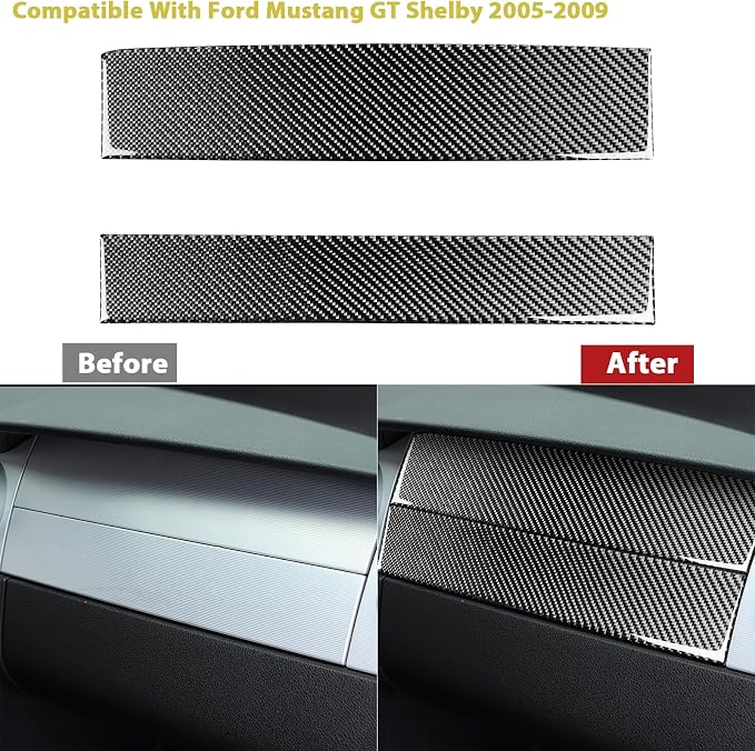 Real Carbon Fiber Trim for Ford Mustang GT Shelby Accessories | for 2005 2006 2007 2008 2009，Passenger Decor Console Cover Strip，Thick Overlay Sticker Decal