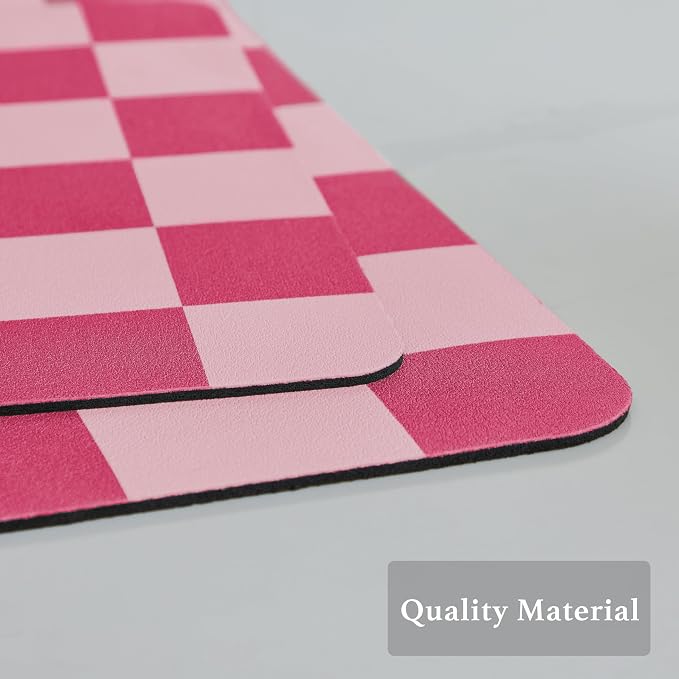 Ohocut Checkered Dish Drying Mat for Kitchen Counter, Coffee Bar Station Accessories, Retro Cute Aesthetic Modern Absorbent Drainer Mat Kitchen Drying Mat Easy Clean, Hot Pink 12" x 19"