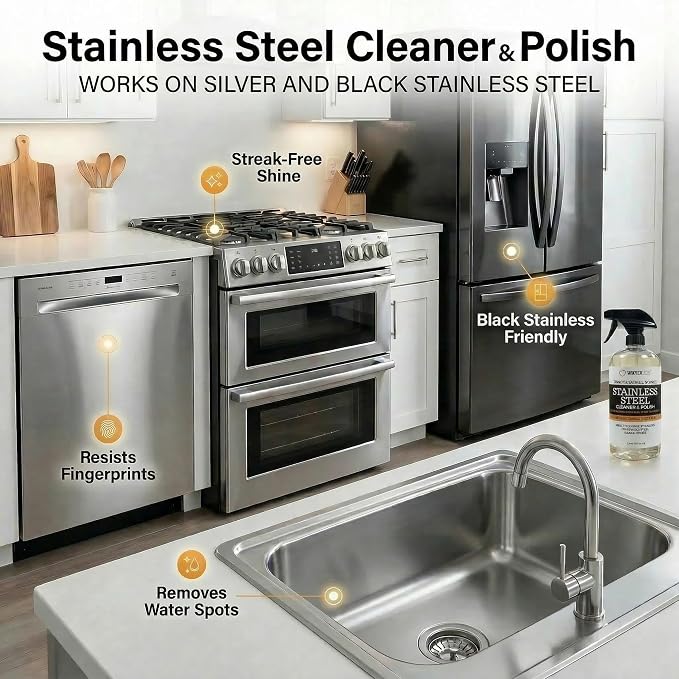 Thirteen Chefs Stainless Steel Cleaner and Polish for Fridge, Oven, Cooktop, Kitchen Appliances, BBQ and Ranges – 16oz