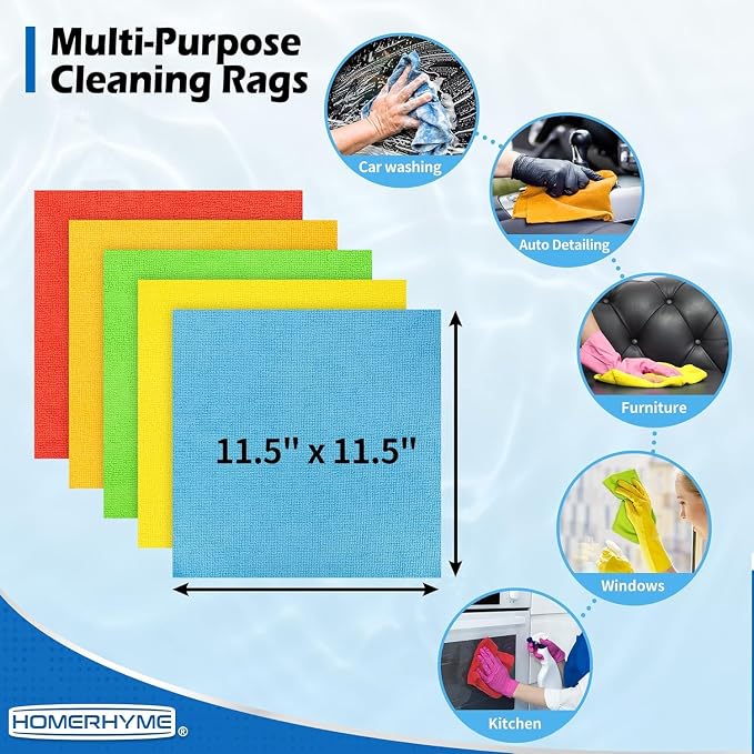 Microfiber Cleaning Cloth, 200 Pack Cleaning Rags Microfiber Towel Bulk Absorbent Lint-Free Wash Cloths, All-Purpose Towels for Cars, Shop, Automotive, Garage, Home & Kitchen