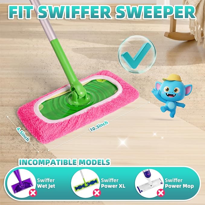 6 Pack Reusable Mop Pads for Swiffer, Washable Wet Pads Refill, Green&Pink | Compatible with Swiffer Sweeper Mop | Microfiber Mop Pads for Swiffer | Dry Sweeping Cloths for Mopping Floors
