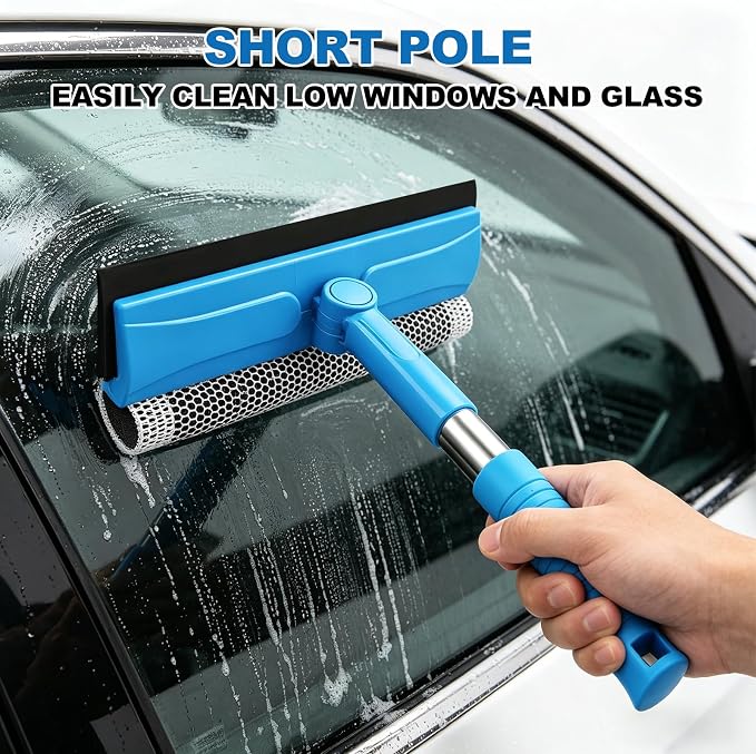 SetSail Window Squeegee 2 in 1 Window Cleaner Tool with 57in Extension Pole | Professional Sponge Squeegee for Window Cleaning Car, Windshield, Glass, Shower, Blue