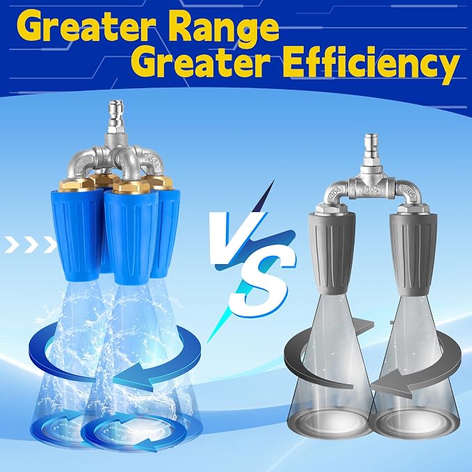 4-in-1 Turbo Nozzle Pressure Washer, 1/4" Quick Connect, 4-6 GPM | Quadruple Turbo Nozzle for Power Washer, 360° Rotating Turbo Nozzle Tip, 2.0 Orifice, 4000 PSI