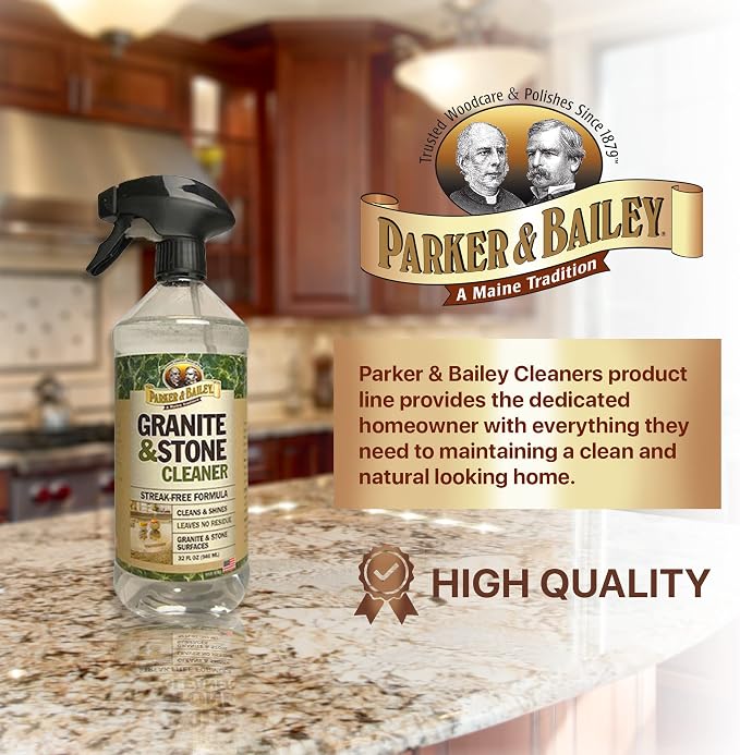 Parker & Bailey Granite & Stone - Countertop Cleaner Kitchen Island Cleaning Spray Marble Tile Slate Quartz Daily Granite Bathroom Counter -White, 32 Oz