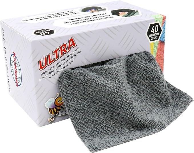 Microfiber Cleaning Cloth, Lint-Free Shop Towels Reusable, Bulk Rags in a Box for Home, Kitchen and Car, 8 Inch x 8 Inch,40 Pack with Box (Grey)