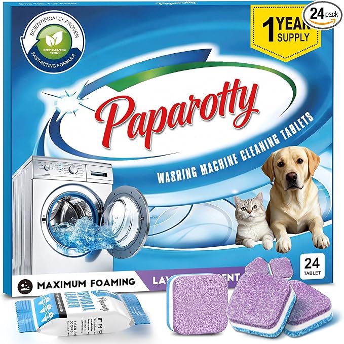 Washing Machine Cleaner Tablets - 24 Pack (12 Month Supply) | HE Compatible for Top & Front Load Washers | Pet-Safe Formula Eliminates Odors, Lint & Detergent Buildup (Lavender scent)