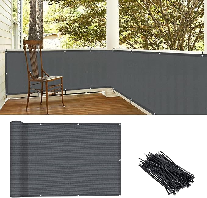LOVE STORY 3' x 6' Balcony Privacy Screen Cover for Apartment, Dark Grey | HDPE Fabric, 95% UV Block, Fence Cover for Patio Deck, Railing Screen for Porch, Privacy Protective, Custom Size Available