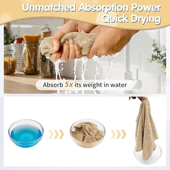 FIXSMITH Beige Microfiber Cleaning Cloth -Pack of 8, Highly Absorbent Cleaning Rags, 16"X12" All Purpose Cleaning Towels for Housekeeping, Kitchen, Car, Lint Free and Reusable Microfiber Towels
