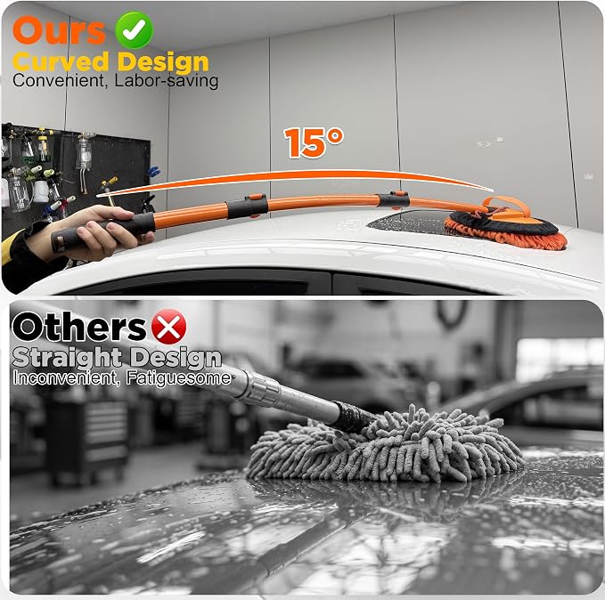 Tool Daily Short Pressure Washer Gun with Foam Cannon, Car Wash Brush | 15° Curved Car Washing Brush with Long Handle, 5 Spray Nozzle Tips, 1/4 Inch Quick Connect