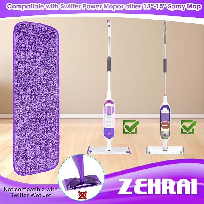 Microfiber Mop Pads 6 Pack for Swiffer PowerMop 13-16 Inch Washable | Machine washable replacement pads for wet & dry cleaning on hardwood, tile and other sealed hard floors.