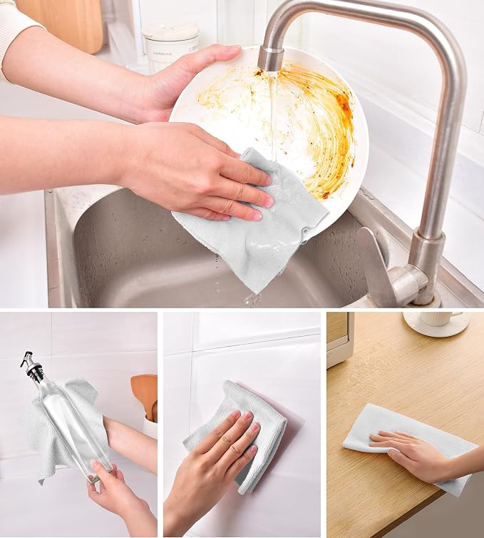 KitchLife Microfiber Cleaning Cloth Roll - Tear-Away Reusable Microfiber Paper Towels, Lint-Free, Washable, 20 Sheets for Kitchen, Car, Dishes, and Sensitive Surfaces (Light Gray)