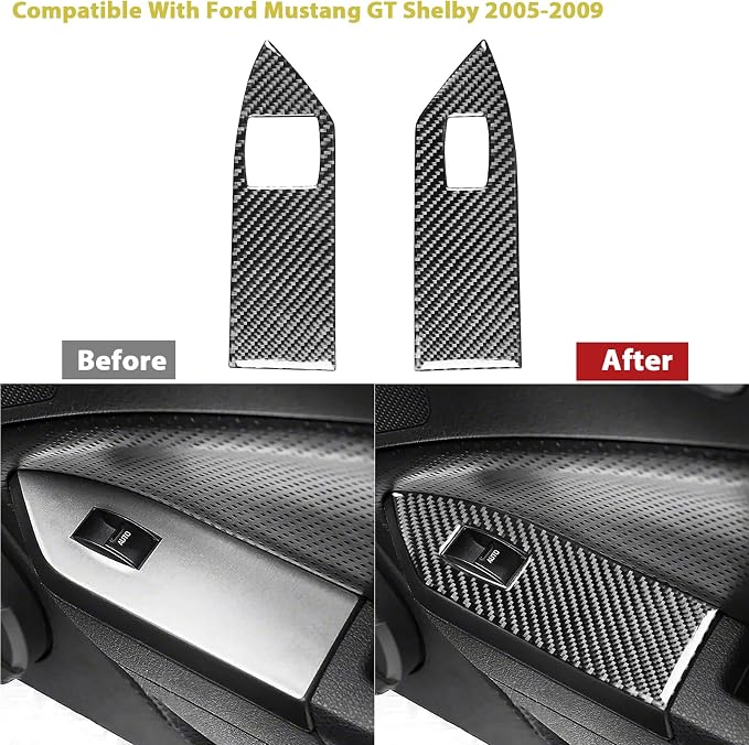 Real Carbon Fiber Trim for Ford Mustang GT Shelby Accessories | for 2005 2006 2007 2008 2009，Window Lift Panel Cover，Thick Overlay Sticker Decal，Type-A