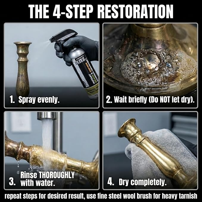 Flitz Instant Brass and Copper Tarnish Remover - 16oz Bottle of USA-Made Organic Rust Remover Spray (No-Rub) - Removes Stains & Oxidation from Glass & Aluminum - Brass Cleaners That Work (6 Pack)