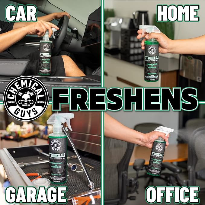 Chemical Guys Total Interior Cleaner and Protectant, New Car Smell, 16 fl oz + New Car Smell Premium Air Freshener and Odor Eliminator, Great for Cars, Trucks, SUVs, RV & More, 16 fl oz