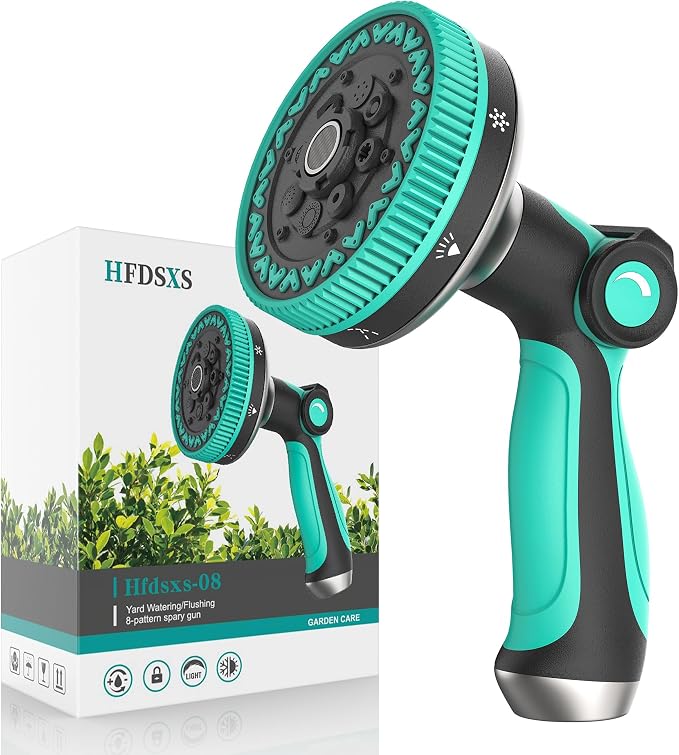 Water Hose Nozzle, Heavy Duty Water Hose Sprayer with 3.5" Ultra-Wide Spray, 8 Adjustable Modes - Ergonomic Thumb Control, Anti-Slip Grip for Watering, Car Washing, Pets, Garden