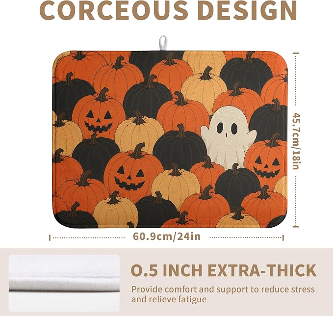 Halloween Spooky Pumpkin Dish Drying Mats Cute Ghost Dish Mat Fall Drying Matt Dishes Dryer Pad for Kitchen Counter Absorbent Microfiber Washable Foldable Reusable 18x24 in