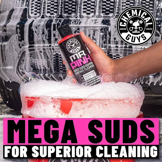 Chemical Guys, Mr. Pink Foaming Car Wash Soap & Chenille Mitt Kit, 16 oz | High-foaming Mr. Pink soap with a plush chenille mitt for safe, scratch-free contact washing, a starter combo