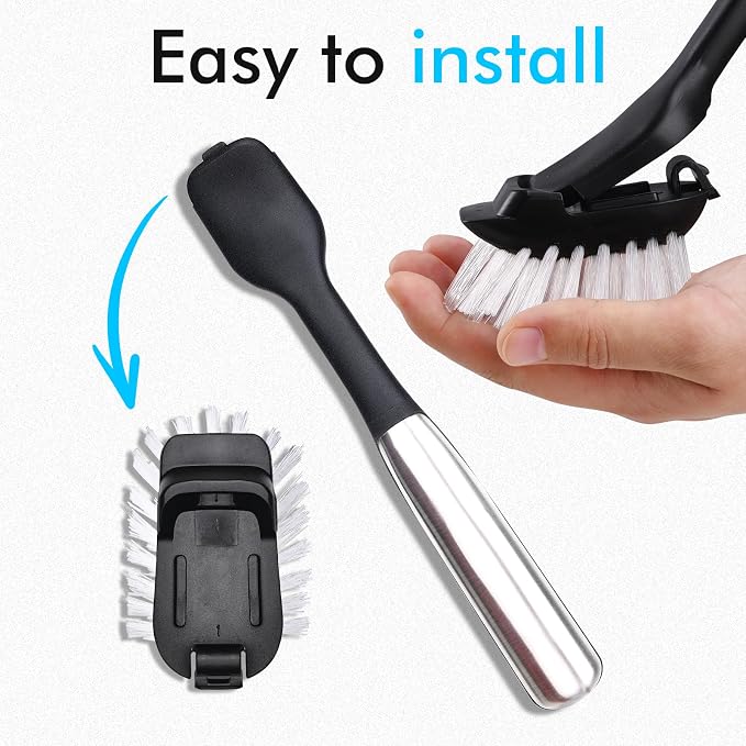Dish Brush Refill for OXO Steel Dish Brush, 8 Pack | Dish Brush Replacement Head, Dishwasher Safe, Premium Bristles
